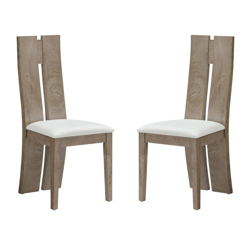 Light Brown PU Leather Dining Chair, High Back, Set of 2