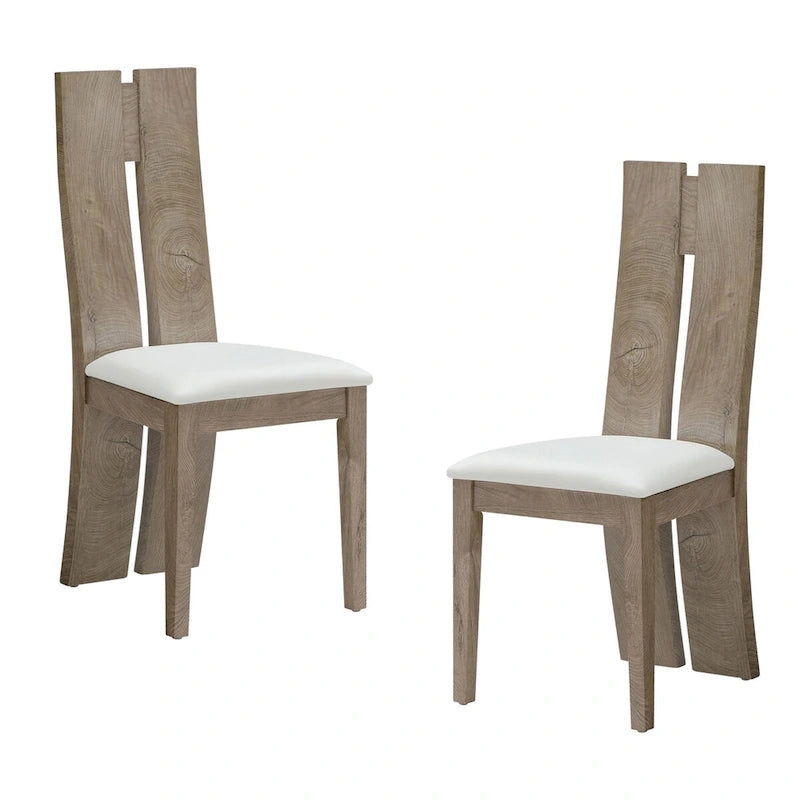 Light Brown PU Leather Dining Chair, High Back, Set of 2