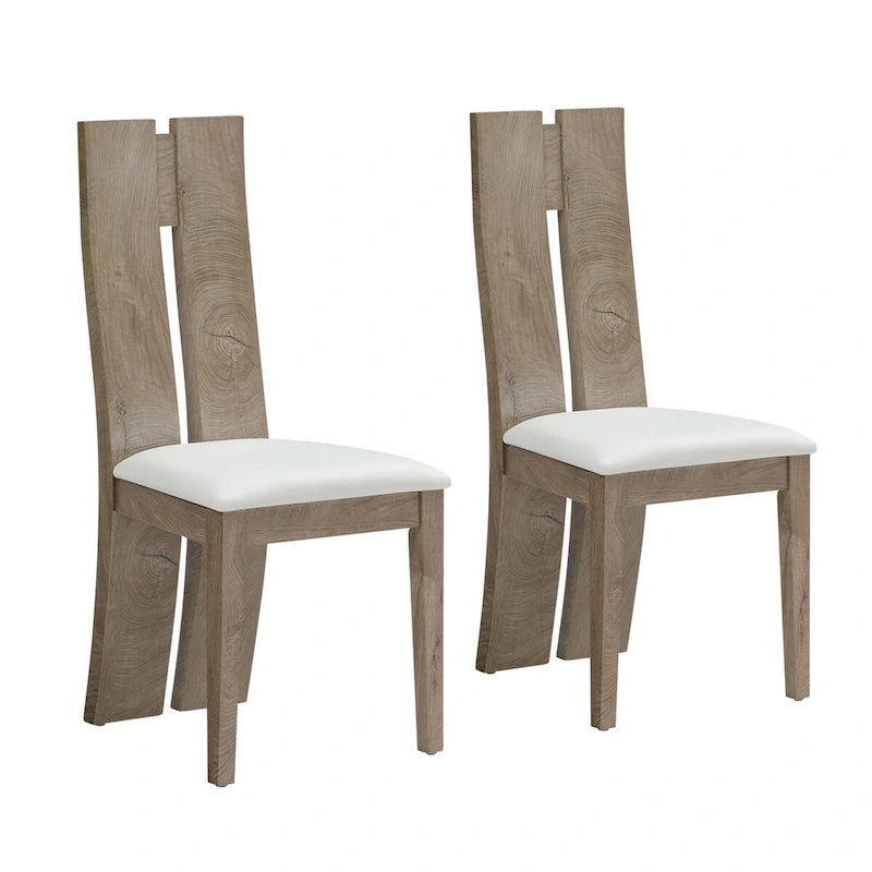 Light Brown PU Leather Dining Chair, High Back, Set of 2