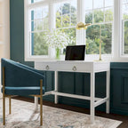 Brown / White / Blue 2-Drawer Writing Desk for 1 Person