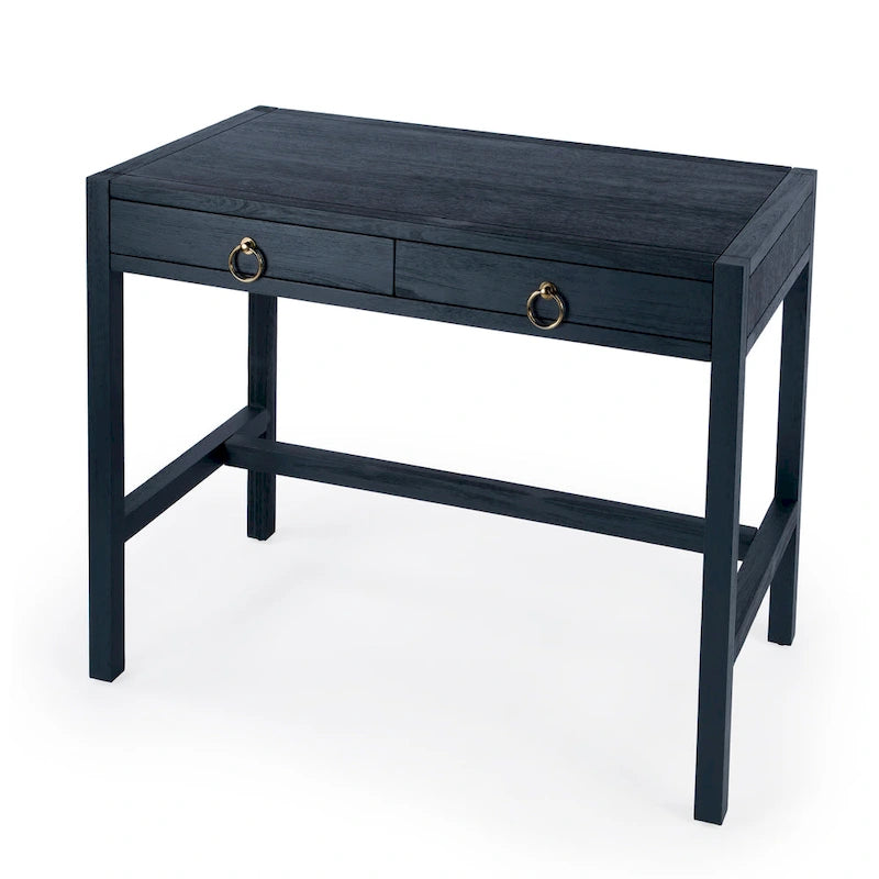 Brown / White / Blue 2-Drawer Writing Desk for 1 Person