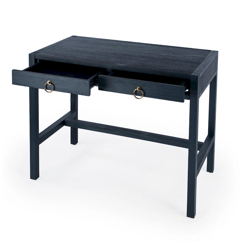 Brown / White / Blue 2-Drawer Writing Desk for 1 Person