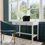 Brown / White / Blue 2-Drawer Writing Desk for 1 Person