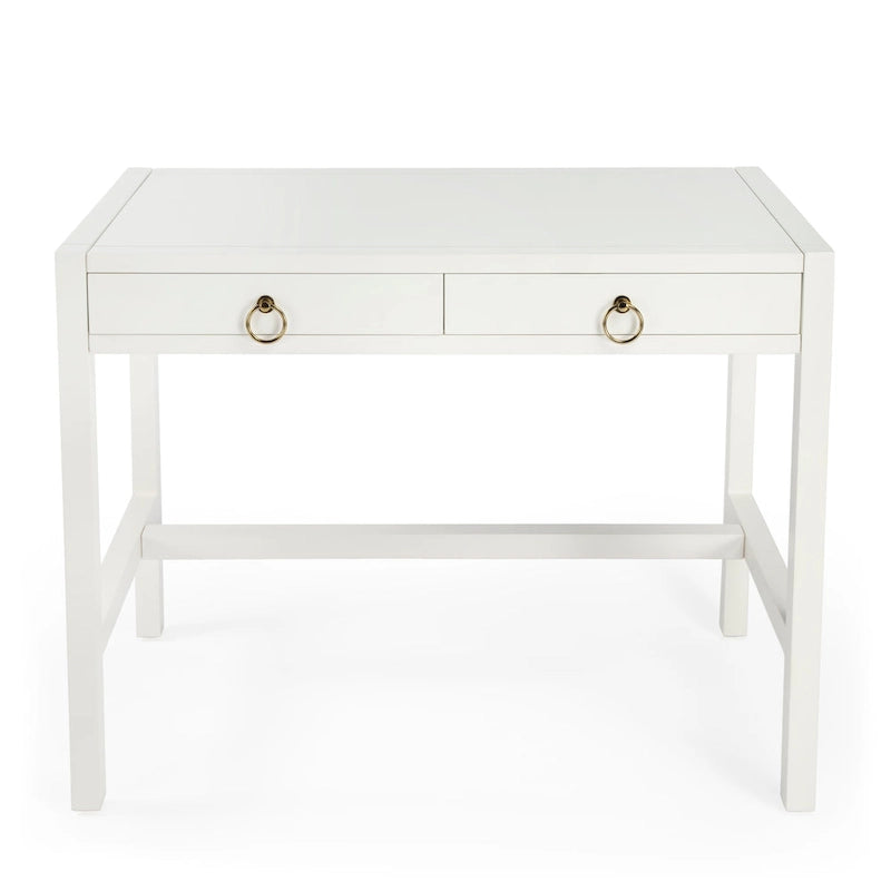 Brown / White / Blue 2-Drawer Writing Desk for 1 Person