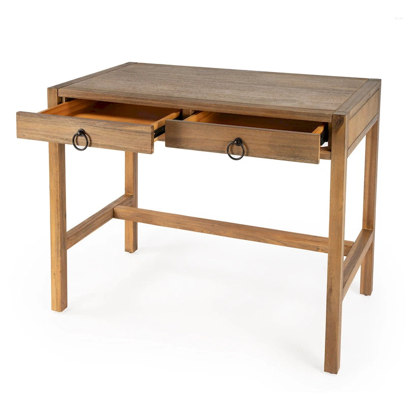 Brown / White / Blue 2-Drawer Writing Desk for 1 Person