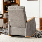High-Back Upholstered Rocking Chair with Armrests & Side Pocket, Grey/Beige, Single Seat