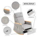 High-Back Upholstered Rocking Chair with Armrests & Side Pocket, Grey/Beige, Single Seat