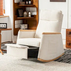 High-Back Upholstered Rocking Chair with Armrests & Side Pocket, Grey/Beige, Single Seat