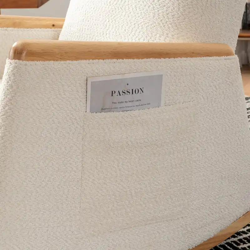 High-Back Upholstered Rocking Chair with Armrests & Side Pocket, Grey/Beige, Single Seat