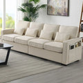 4-Seater Modern Linen Sofa with Armrest Pockets – Beige / Dark Grey / Light Grey
