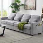 4-Seater Modern Linen Sofa with Armrest Pockets – Beige / Dark Grey / Light Grey