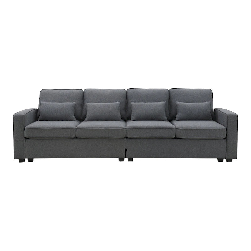 4-Seater Modern Linen Sofa with Armrest Pockets – Beige / Dark Grey / Light Grey