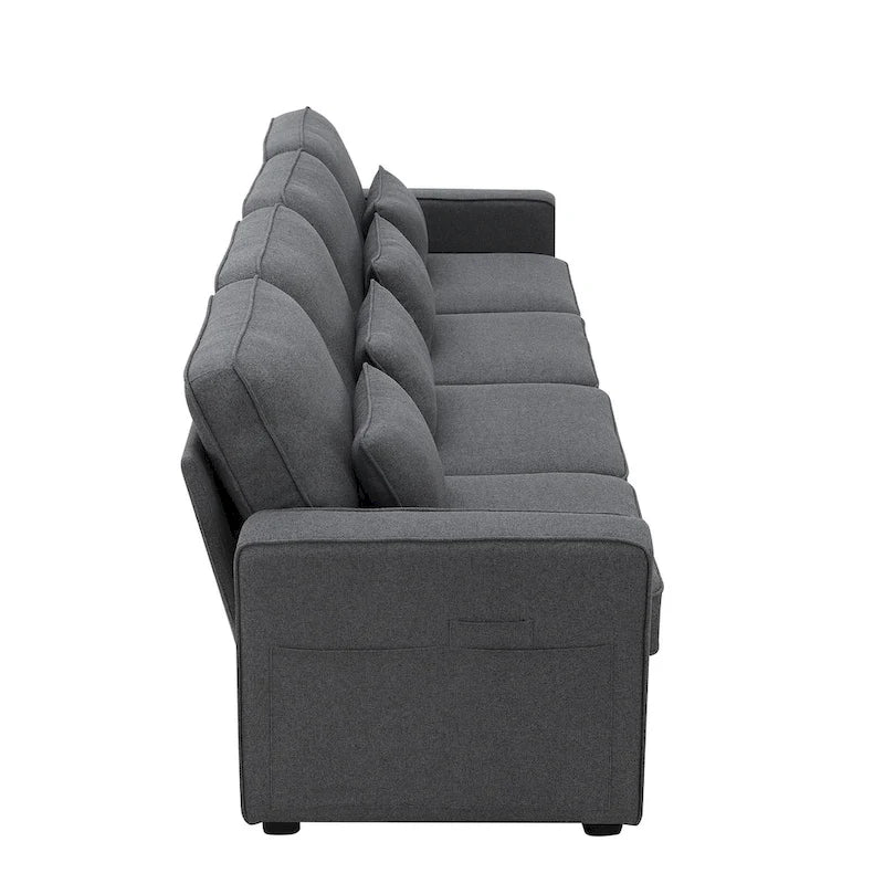 4-Seater Modern Linen Sofa with Armrest Pockets – Beige / Dark Grey / Light Grey