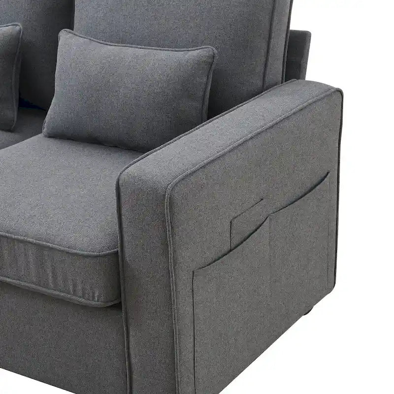 4-Seater Modern Linen Sofa with Armrest Pockets – Beige / Dark Grey / Light Grey