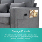 4-Seater Modern Linen Sofa with Armrest Pockets – Beige / Dark Grey / Light Grey