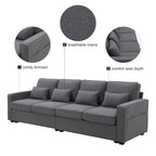 4-Seater Modern Linen Sofa with Armrest Pockets – Beige / Dark Grey / Light Grey