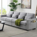 4-Seater Modern Linen Sofa with Armrest Pockets – Beige / Dark Grey / Light Grey