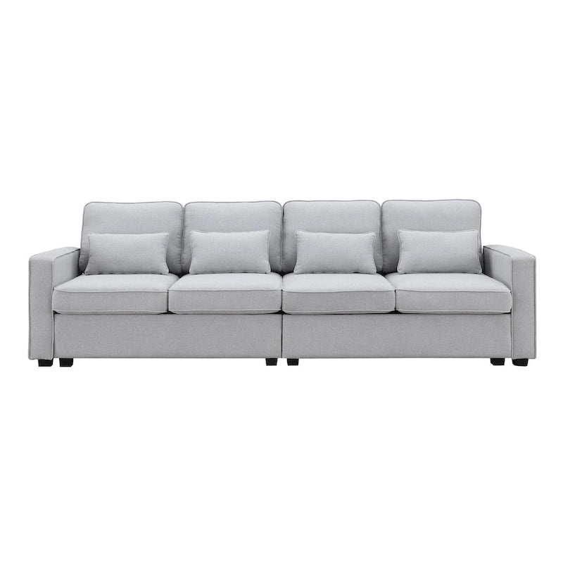 4-Seater Modern Linen Sofa with Armrest Pockets – Beige / Dark Grey / Light Grey