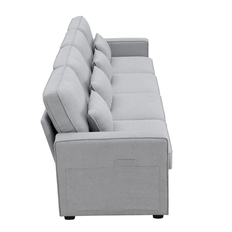 4-Seater Modern Linen Sofa with Armrest Pockets – Beige / Dark Grey / Light Grey