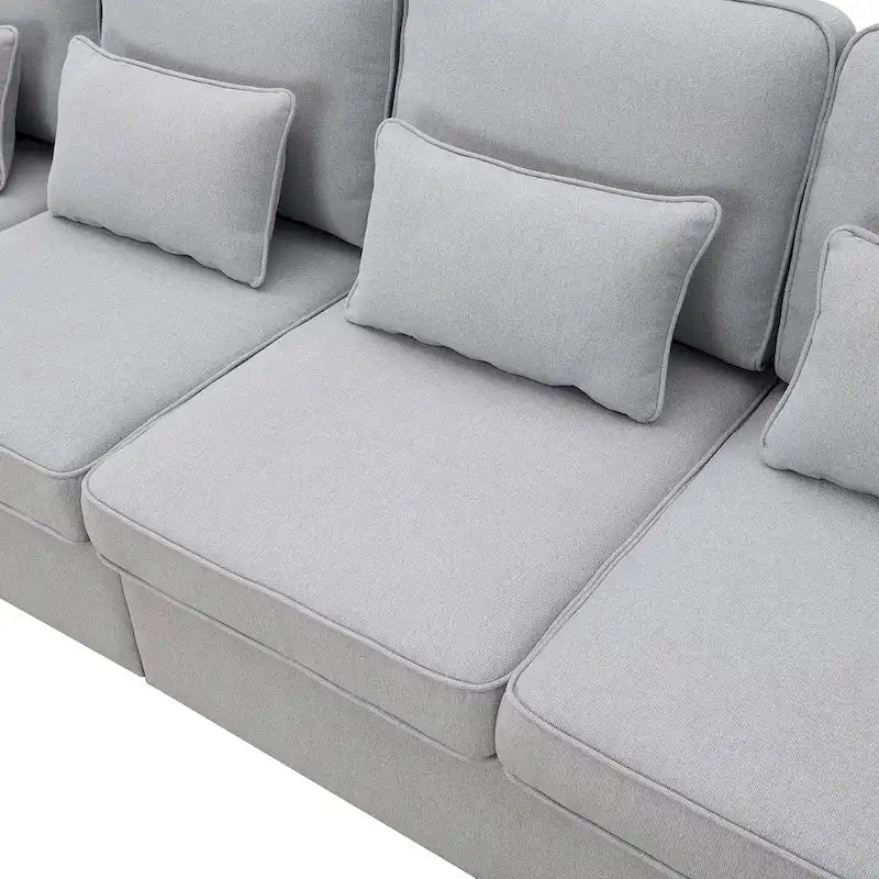 4-Seater Modern Linen Sofa with Armrest Pockets – Beige / Dark Grey / Light Grey