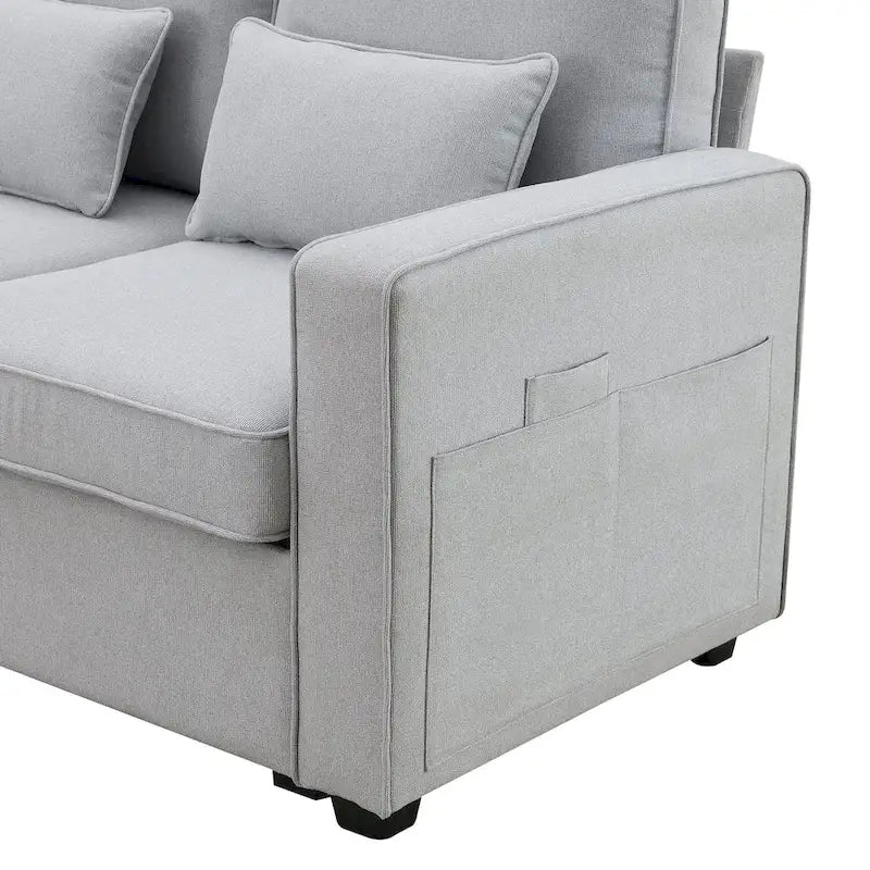 4-Seater Modern Linen Sofa with Armrest Pockets – Beige / Dark Grey / Light Grey