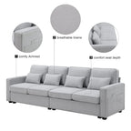 4-Seater Modern Linen Sofa with Armrest Pockets – Beige / Dark Grey / Light Grey