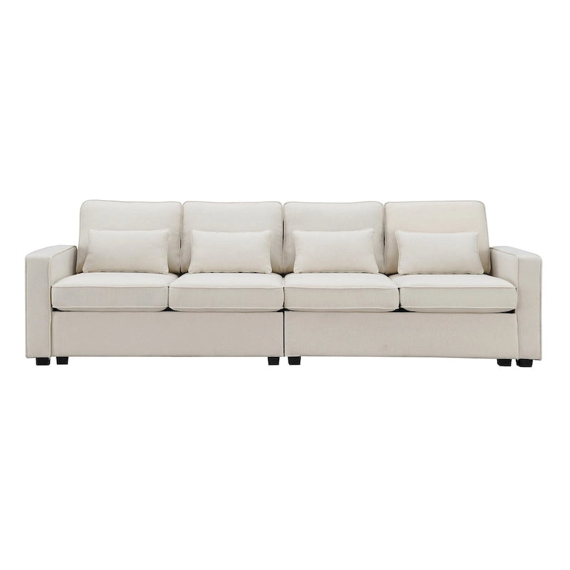 4-Seater Modern Linen Sofa with Armrest Pockets – Beige / Dark Grey / Light Grey