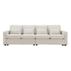 4-Seater Modern Linen Sofa with Armrest Pockets – Beige / Dark Grey / Light Grey