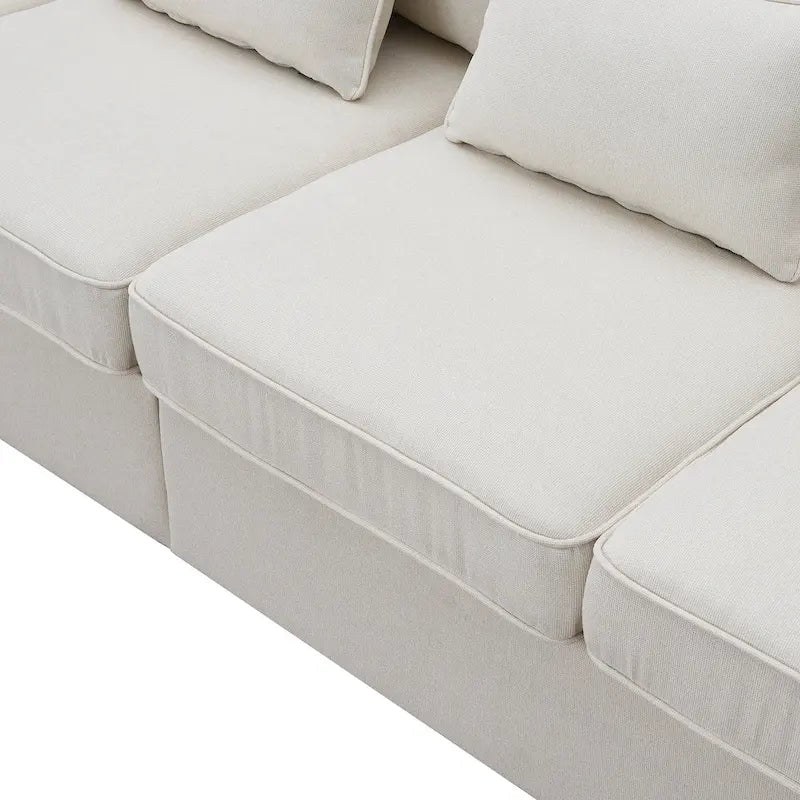 4-Seater Modern Linen Sofa with Armrest Pockets – Beige / Dark Grey / Light Grey