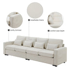 4-Seater Modern Linen Sofa with Armrest Pockets – Beige / Dark Grey / Light Grey
