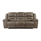 Henry 92 Inch Dual Manual Recliner Sofa Brown Microfiber, Solid Wood, Metal